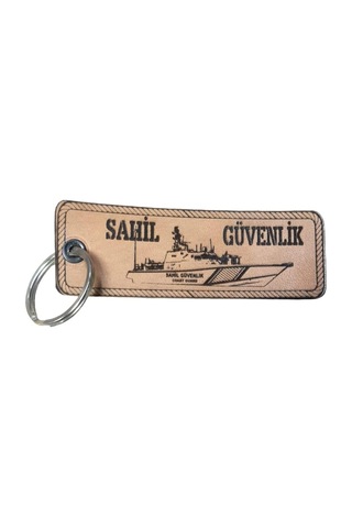 Sahil Güvenlik Deri Anahtarlık - Arma - Leather Key Holder Bej