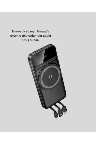 15w Kablosuz Hızlı Şarjlı 10000 Mah Powerbank Taşınabilir, Led Göstergeli Siyah 95472112