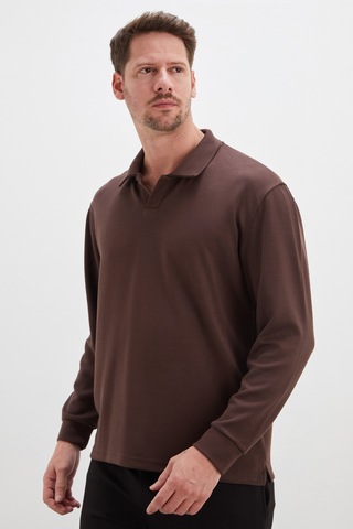 Fullamoda Basic Apaş Yaka Modal Sweatshirt Kahve