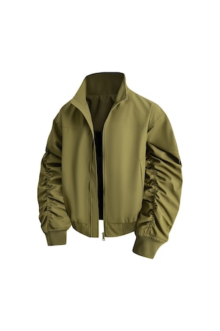 Amerikan Tarzı Dik Yakalı Pilot Ceketi Erkekler İçin Sağlam Beyzbol Ceketi Zeytin Yeşili