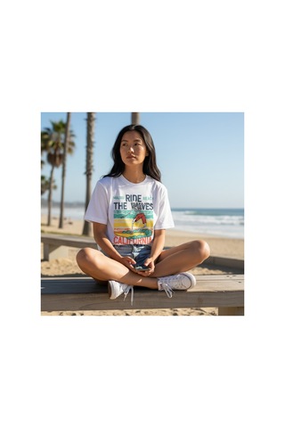 Urbantrendstore Unisex Kaliforniya Tatil Oversize Fit Rahat Geniş Salaş T-shirt Günlük Tişört Beyaz