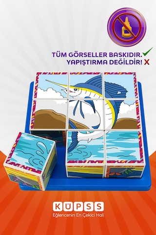 6 Farklı Deniz Hayvanları Eğitici 3d Küp Puzzle 3 4 5 6 Yaş