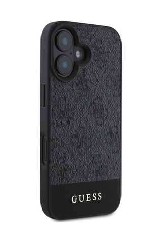 Apple iPhone 16 Uyumlu Kılıf Guess Lisanslı Magsafe Şarj Özellikli Pu Deri Şerit Logo Dizaynlı Siyah