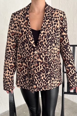 Femelle Kadın Leopar Desen Astarlı Blazer Ceket Kahverengi