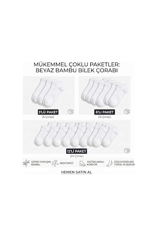Çorap Giyim Erkek Bambu Patik Çorap 12 Li Paket, Siyah Beyaz Gri, Nefes Alan Nem Emici Yumuşak Günlük Spor Bilek Çorabı