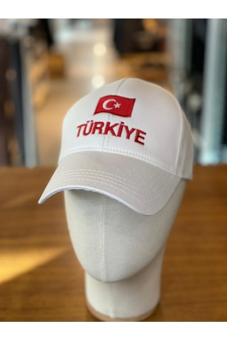Türkiye Bayrak Nakışlı Pamuklu Unisex Cap Şapka Beyaz