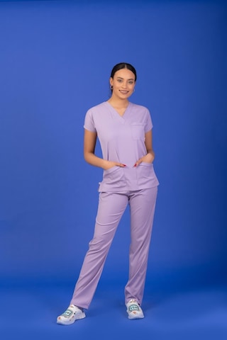 Tek Üst Unisex Kalıp Lila Likralı Hemşire / Doktor Forması Scrubs Lila