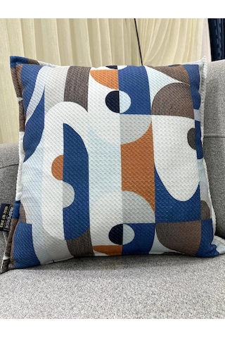 Nıvemeshome Geometrik Mavi Desenli 45x45 Dolgulu Kırlent Kılıfı Mavi Desenli