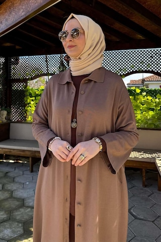 Rabia Şamlı Panço Triko Hırka Sütlü Kahve Normal