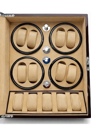 Otomatik Saat Kurma Kutusu 8+ 6 Japon Mabuchi Sessiz Motor Piano Ahşap İçi Alcantara Kahve Kahverengi