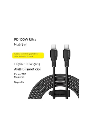 Baseus Mega Hızlı 1.2mt 100w Type-c To Type C Şarj Kablosu, Akım Ve Isı Korumalı Type C Kablo, Pc, Tablet, Telefon