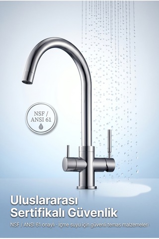 Likuan Mutfak Bataryası 3 Yollu Tri-flow Led Göstergeli Krom Kuğu Boynu Nsf Sertifikalı