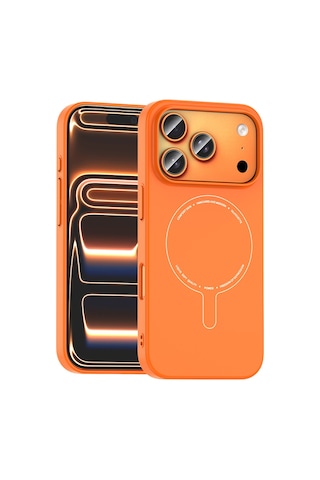 iPhone Uyumlu 17 Pro Kılıf M-safe Şarj Özellikli Kamera Korumalı Ata Elio Sert Pc Kapak - Turuncu
