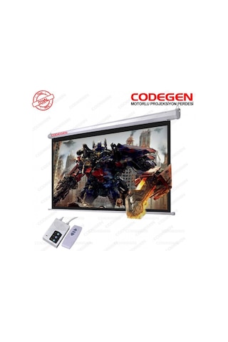 Codegen Ex-24 Motorlu Projeksiyon Perdesi 240x200 Elektrikli Uzaktan Kumandalı Arkası Siyah Fonlu - Duvar/tavan Asılabilir