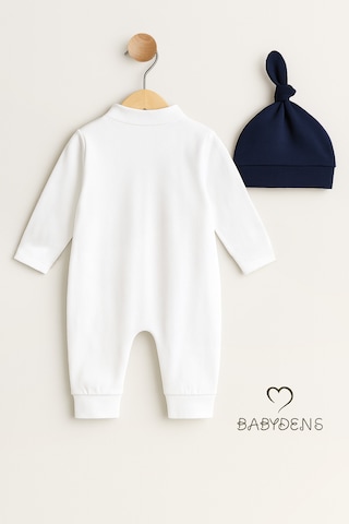 Babyden's Mini Boss Erkek Bebek Papyonlu Şapkalı Tulum Seti %100 Pamuk Hastane Çıkışı Lacivert