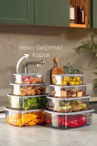 Vienev 8li Hava Geçirmez Saklama Kabı Seti Antrasit 2x 250-500-750-1200 Ml