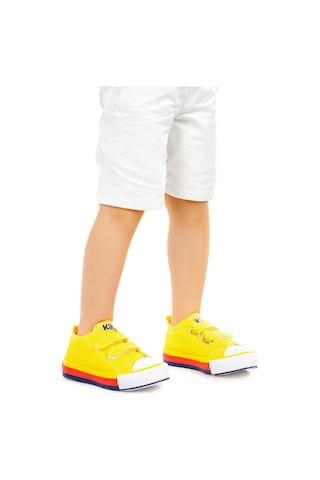 Kiko Kids Linen Cırtlı Erkek Bebek Keten Spor Ayakkabı Sarı