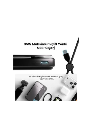 Sharge Icemag 3 Soğutucu Fanlı Standlı 10000 Mah Qi2 25w Magsafe Uyumlu Şeffaf Powerbank, Dahili Kablolu Hızlı Şarj Cihazı Beyaz