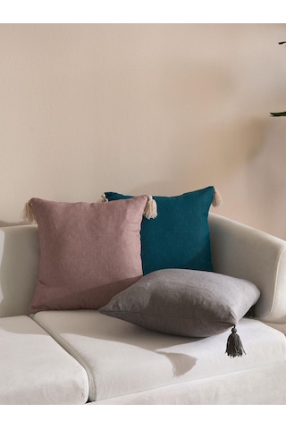 Urban Drift Püskül Detaylı 3'lü Kırlent Kılıf Seti Gri