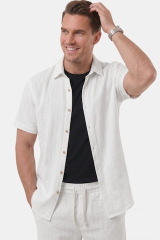 Deep Sea Deepsea Beyaz Slim Fit Çizgi Dokulu Keten Görünümlü Kısa Kol Erkek Spor Gömlek 2602648