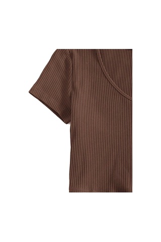 Rooted-kadın Basic Crop V Yaka Kaşkorse T-shirt Kahverengi
