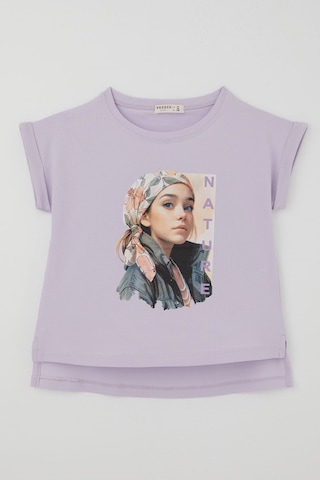 Breeze Kız Çocuk Kısa Kollu Tişört Doğa Temalı Kız Figürlü 10-16 Yaş , Lila