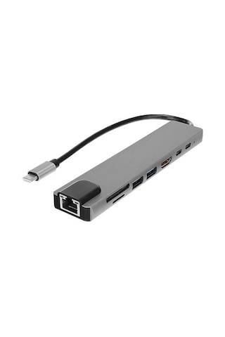 Hytech Hy-usbc83 4k 30hz Gri Metal 2xusb3.0, 1xusb2.0, Gigabit Pd, Typec Data, Sd/tf Kart Okuyucu Type C Adaptör-129130