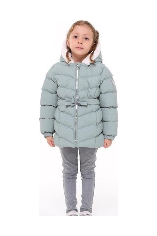 Benitto Kız Çocuk Beli Kemerli İçi Peluş Detaylı Mont-14761 Mint