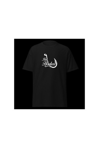 Wildstyle I'm Hooked Balıkçılık Olta Balıkçı Tutkusu Baskılı Unisex Bisiklet Yaka Pamuklu Tişört Siyah