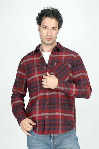 Lee Cooper Alvert Erkek Dokuma U.kol Gömlek Bordo-lacivert-20090-bordo-lacivert Ekose Bordo - Lacivert