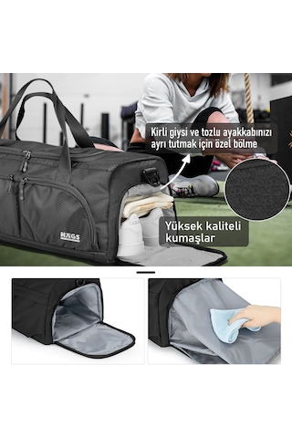Haegs Spor Çantası, 10 Cepli, Ayakkabı Bölmeli, Islak Keseli, Organizer Tasarım Bay Bayan Çanta Gri