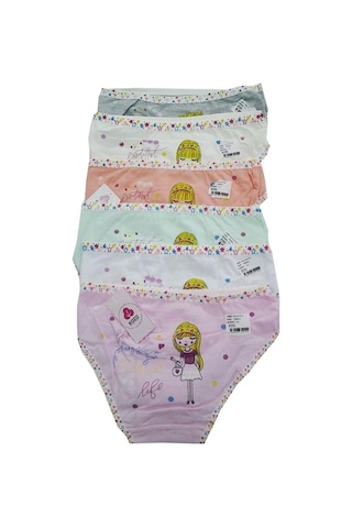 Kon Koza Renkli Desenli Baskılı Kız Çocuk Slip Külot 6 Lı Paket