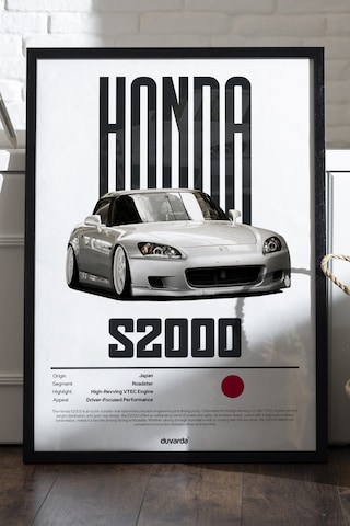Honda S2000 Araba Siyah Ahşap Çerçeveli Poster, Dekoratif Duvar Tablosu