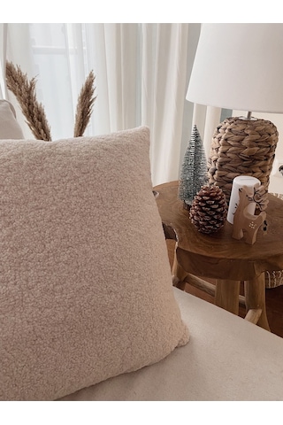 Teddy Kare Kırlent Kılıfı Krem 45x45 Krem