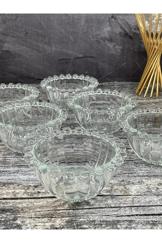6 Lı Boncuklu Cam Kase Kahvaltılık Tabak 12cm