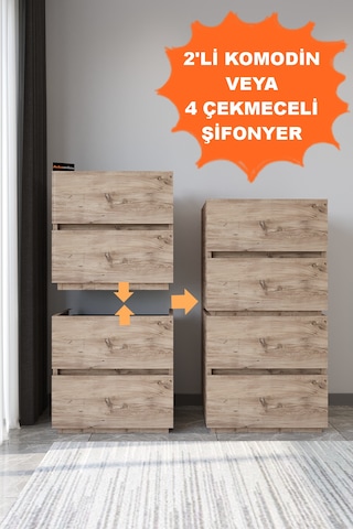 Ae-2034 Galata 4 Çekmeceli Patentli Çam Renkli Şifonyer Yatak Oda