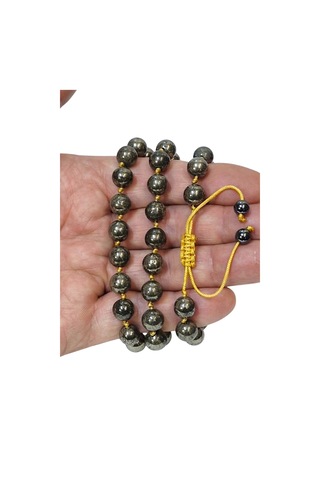 Pozitif Doğal Taş 9 Mm Pirit Taşı Bileklik Makrome Ayarlı 413-4 Altın