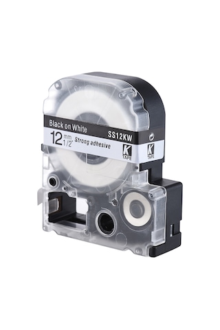 Singree 12mm X 8m Siyah Yazı Beyaz Arka Plan Etiket Bandı - Ss12kw Modeli, Plastik Malzeme, Etiket Makinesi İçin Uyumlu 1 Adet