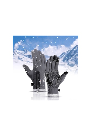 Kış Sıcak Eldivenleri Polar Rüzgar Geçirmez Su Geçirmez Dokunmatik Ekran Spor Bisiklet Kayak Bisiklet Dış Mekan Çalışma Eldivenleri Gri