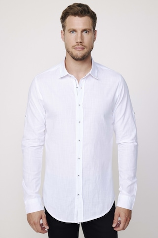 Tudors Slim Fit Uzun Kol Apoletli Keten Düz Erkek Beyaz Gömlek-27786-beyaz Beyaz
