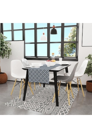 Mavi Geometrik Runner 140x45cm Ince Keten, Uluslararası Yıkama Ve Solmama Sertifikası Çok Renkli