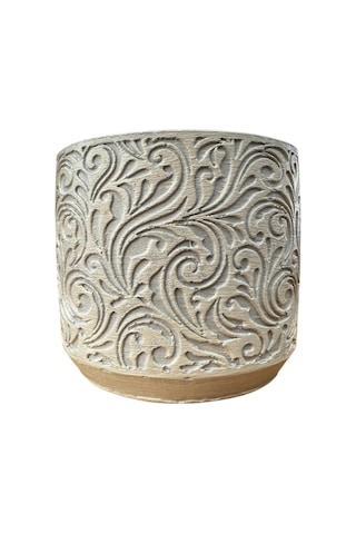 Bitki Tasarımı Ev Dekorasyon Bej Çiçek Desen Beton Saksı Çiçeklik Saksılık