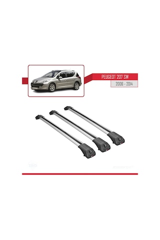 Peugeot 207 Sw 2006-2014 Arası İle Uyumlu Ace-1 Ara Atkı Tavan Barı Gri 3 Adet Bar