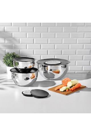 Silver Çelik Sade 9 Parça Rendeli Karıştırma Kabı Takımı Gümüş
