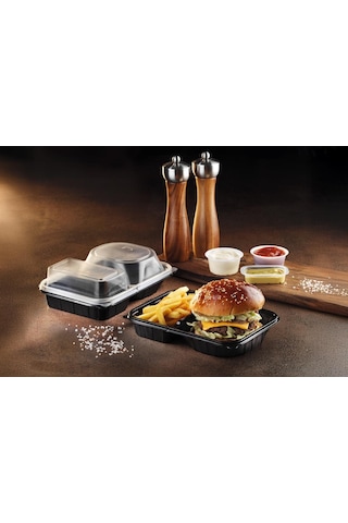 Folyoterm Hamburger Kabı Kase Siyah - Kapak Şeffaf 60 Kase + 60 Kapak Ft280 - Ft281
