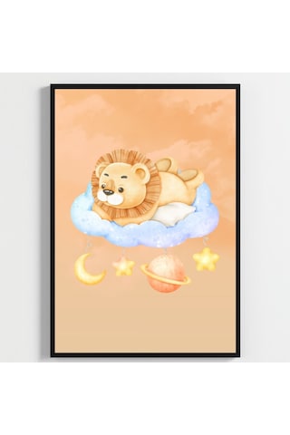 Besay Küçük Kralın Rüyası Yavru Aslanlı Suluboya Gezegen Ve Bulut Temalı Bebek Odası Posteri 3'lü Çocuk Odası Poster Seti A