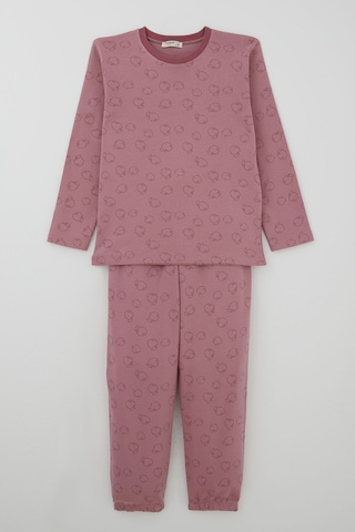 Breeze Kız Çocuk Pijama Takımı Elma Desenli Beli Paçası Lastikli 4-8 Yaş, Gülkurusu