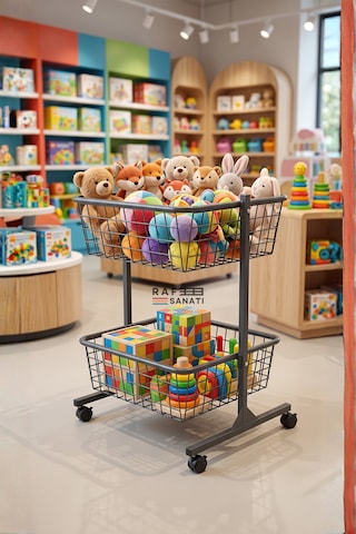 60x60 Cm Çift Katlı Tekerlekli Tel Havuz Sepet Market Mağaza Promosyon Ve Aksiyon Sepeti Antrasit