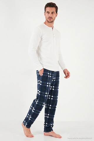 Buratti Lastikli Bel Düz Paça Yumuşak Dokulu Polar Pijama Altı Erkek Pijama Altı 6098001 Lacivert-yeşil