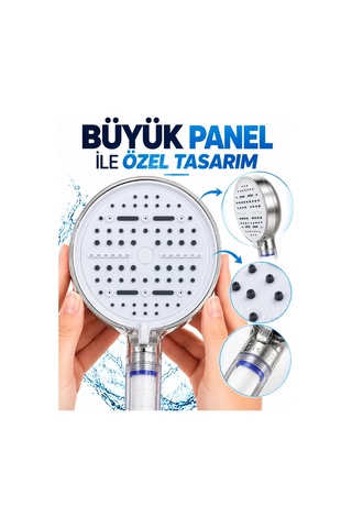 6 Sprey Modlu Filtreli Duş Başlığı Büyük Su Paneli Silikon Nozullu Beyaz Modern Tasarım Diğer